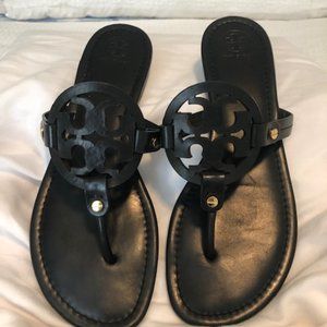 TORY BURCH MILLER SANDAL, BLACK LEATHER SIZE 10 1/2 m